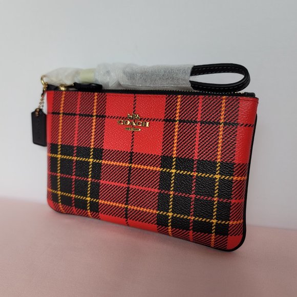 COACH Small Printed Plaid Coated Canvas Wristlet- Red Multi $75. ⭐ - Picture 6 of 16